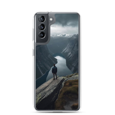 Mann auf Bergklippe - Norwegen - Samsung Schutzhülle (durchsichtig) berge xxx Samsung Galaxy S21