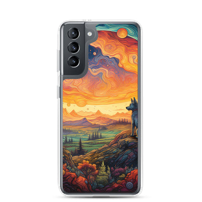 Hund auf Felsen - Epische bunte Landschaft - Malerei - Samsung Schutzhülle (durchsichtig) camping xxx Samsung Galaxy S21