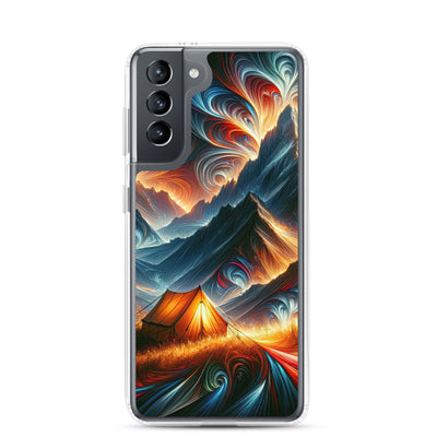 Abstrakte Kunst der Alpen, wo die Berge mit dynamischen Farben und Mustern pulsieren und eine Szene Energie schaffen - Schutzhülle camping xxx yyy zzz Samsung Galaxy S21