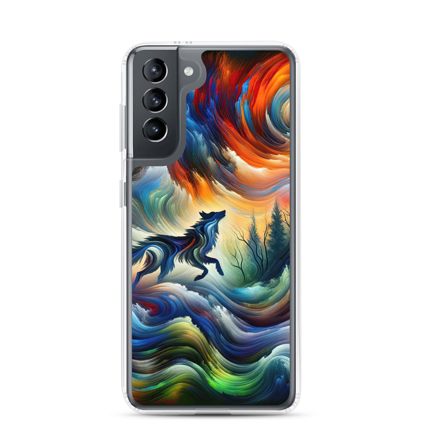 Alpen Abstraktgemälde mit Wolf Silhouette in lebhaften Farben (AN) - Samsung Schutzhülle (durchsichtig) xxx yyy zzz Samsung Galaxy S21