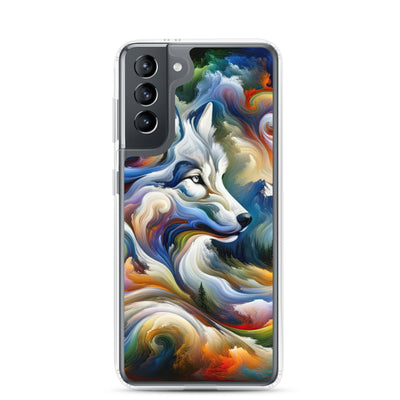 Abstraktes Alpen Gemälde: Wirbelnde Farben und Majestätischer Wolf, Silhouette (AN) - Samsung Schutzhülle (durchsichtig) xxx yyy zzz Samsung Galaxy S21