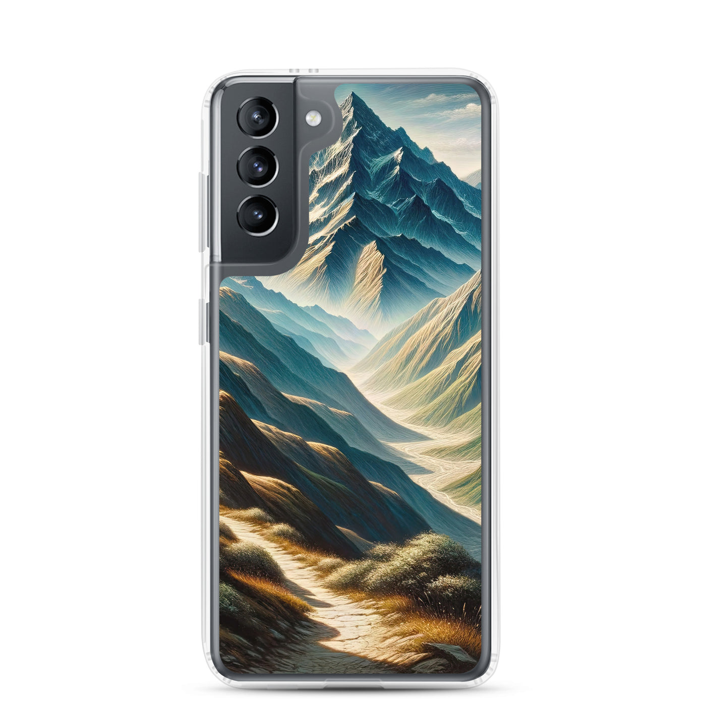 Berglandschaft: Acrylgemälde mit hervorgehobenem Pfad - Samsung Schutzhülle (durchsichtig) berge xxx yyy zzz Samsung Galaxy S21