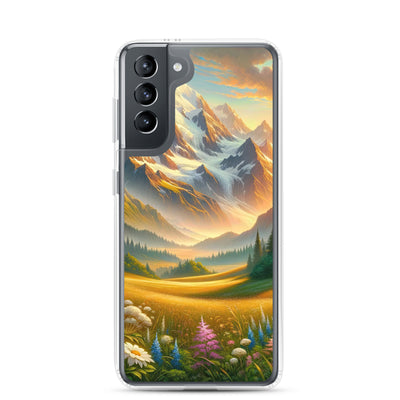 Heitere Alpenschönheit: Schneeberge und Wildblumenwiesen - Samsung Schutzhülle (durchsichtig) berge xxx yyy zzz Samsung Galaxy S21