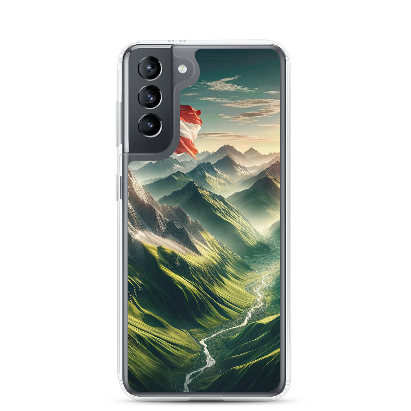 Alpen Gebirge: Fotorealistische Bergfläche mit Österreichischer Flagge - Samsung Schutzhülle (durchsichtig) berge xxx yyy zzz Samsung Galaxy S21