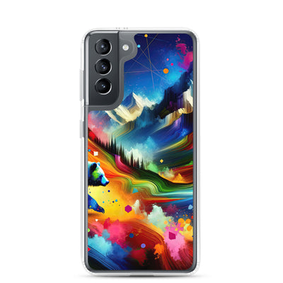 Neonfarbener Alpen Bär in abstrakten geometrischen Formen - Samsung Schutzhülle (durchsichtig) camping xxx yyy zzz Samsung Galaxy S21