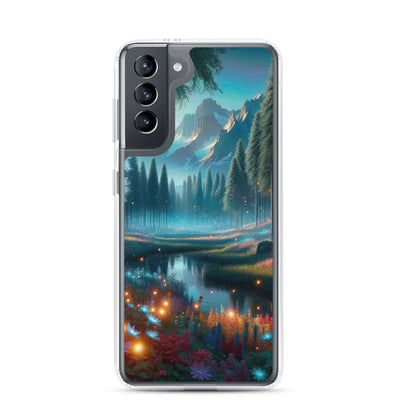 Ätherischer Alpenwald: Digitale Darstellung mit leuchtenden Bäumen und Blumen - Samsung Schutzhülle (durchsichtig) camping xxx yyy zzz Samsung Galaxy S21
