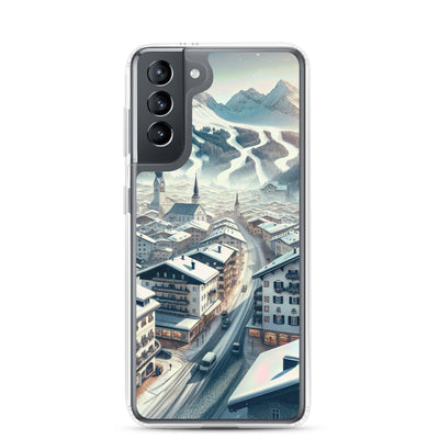Winter in Kitzbühel: Digitale Malerei von schneebedeckten Dächern - Samsung Schutzhülle (durchsichtig) berge xxx yyy zzz Samsung Galaxy S21
