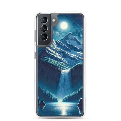 Legendäre Alpennacht, Mondlicht-Berge unter Sternenhimmel - Samsung Schutzhülle (durchsichtig) berge xxx yyy zzz Samsung Galaxy S21