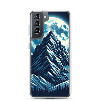 Mondnacht und Gipfelkreuz in den Alpen, glitzernde Schneegipfel - Samsung Schutzhülle (durchsichtig) berge xxx yyy zzz Samsung Galaxy S21