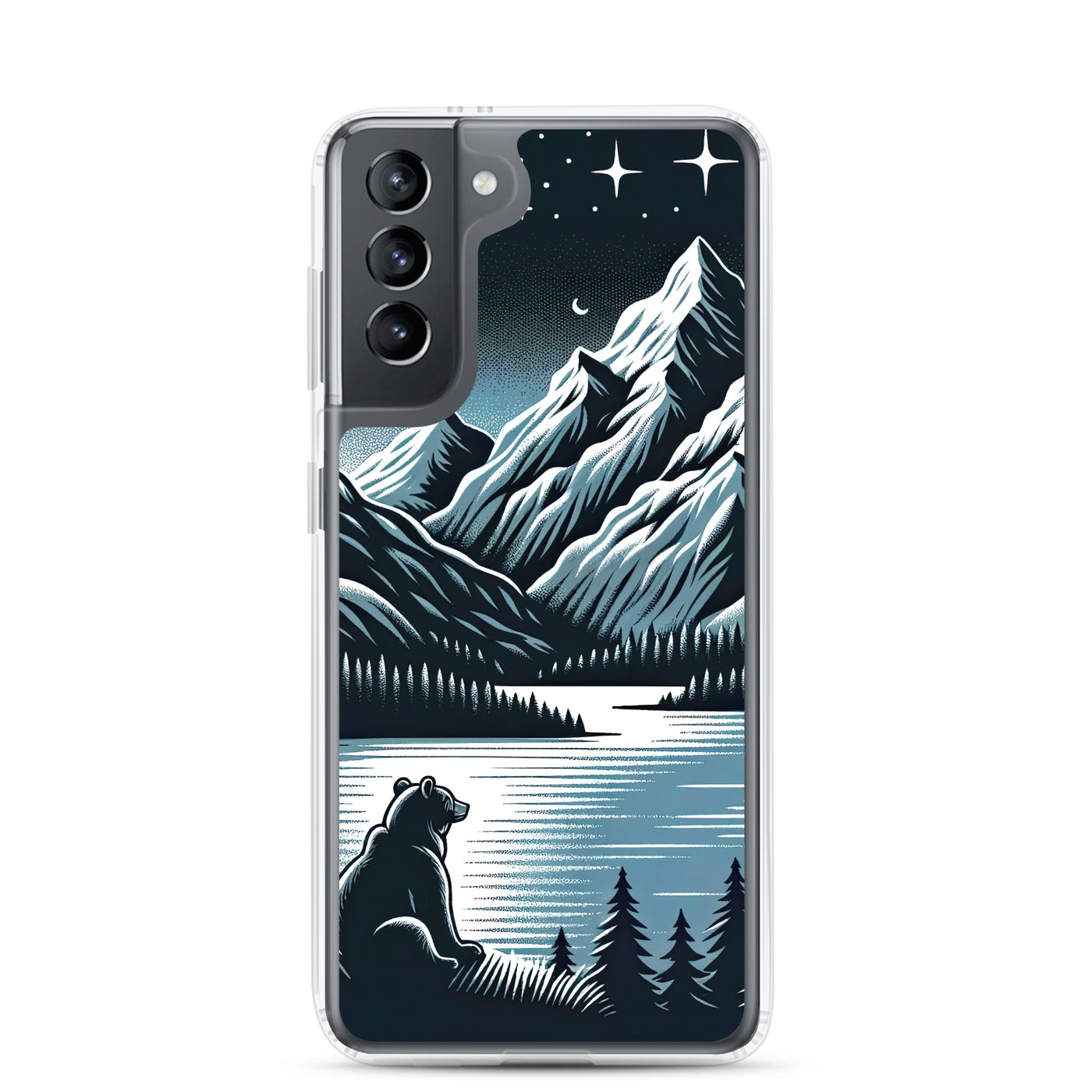 Bär in Alpen-Mondnacht, silberne Berge, schimmernde Seen - Samsung Schutzhülle (durchsichtig) camping xxx yyy zzz Samsung Galaxy S21