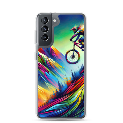 Mountainbiker in farbenfroher Alpenkulisse mit abstraktem Touch (M) - Samsung Schutzhülle (durchsichtig) xxx yyy zzz Samsung Galaxy S21