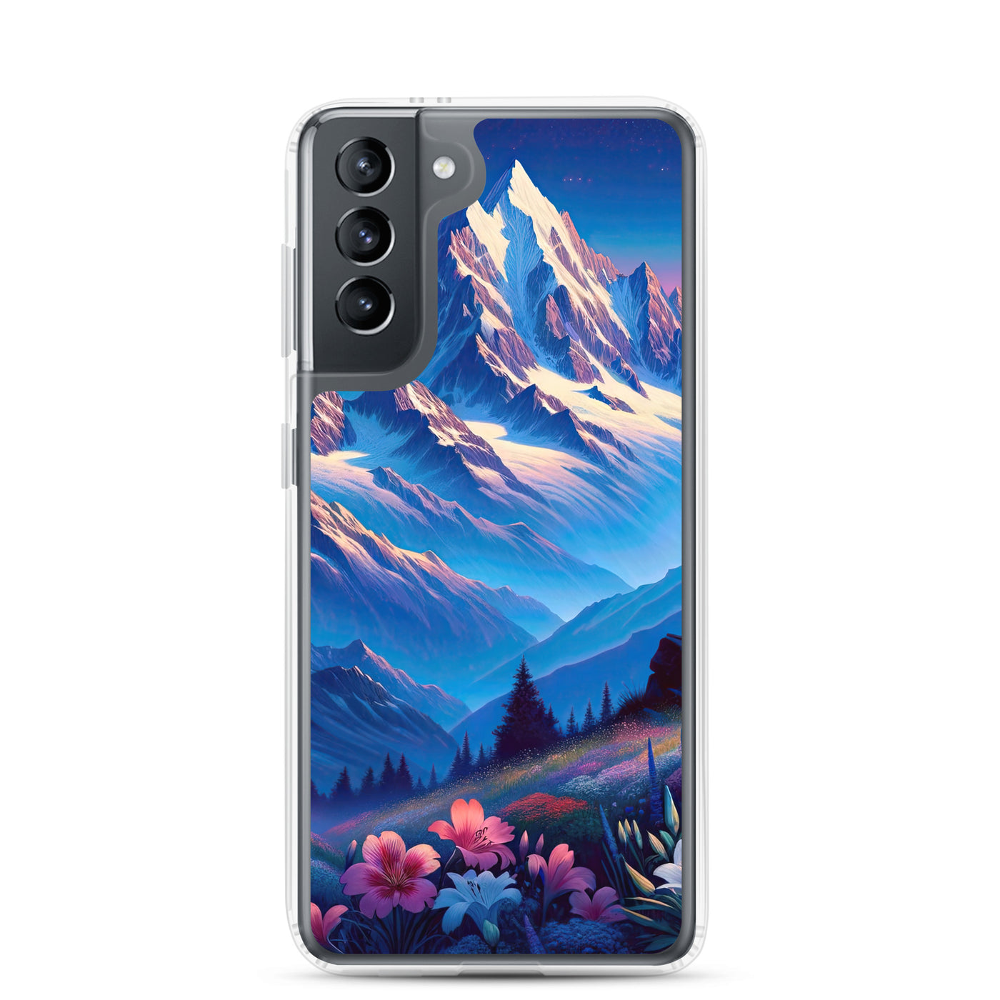 Steinbock bei Dämmerung in den Alpen, sonnengeküsste Schneegipfel - Samsung Schutzhülle (durchsichtig) berge xxx yyy zzz Samsung Galaxy S21