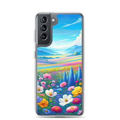 Weitläufiges Blumenfeld unter himmelblauem Himmel, leuchtende Flora - Samsung Schutzhülle (durchsichtig) camping xxx yyy zzz Samsung Galaxy S21