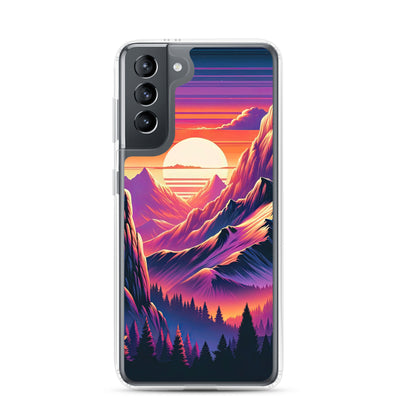 Alpen-Sonnenuntergang mit Bär auf Hügel, warmes Himmelsfarbenspiel - Samsung Schutzhülle (durchsichtig) camping xxx yyy zzz Samsung Galaxy S21