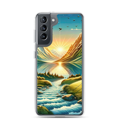 Zelt im Alpenmorgen mit goldenem Licht, Schneebergen und unberührten Seen - Samsung Schutzhülle (durchsichtig) berge xxx yyy zzz Samsung Galaxy S21