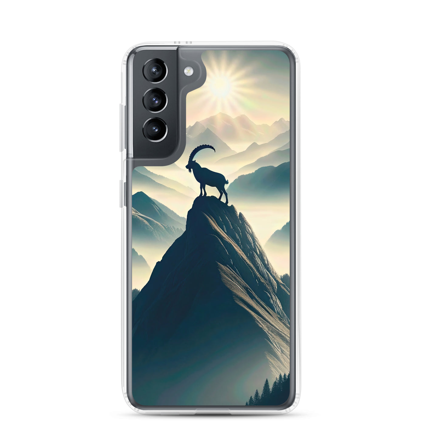 Morgendlicher Steinbock auf Alpengipfel, steile Berghänge - Samsung Schutzhülle (durchsichtig) berge xxx yyy zzz Samsung Galaxy S21