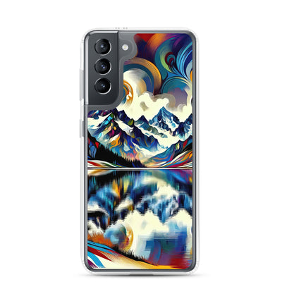 Alpensee im Zentrum eines abstrakt-expressionistischen Alpen-Kunstwerks - Samsung Schutzhülle (durchsichtig) berge xxx yyy zzz Samsung Galaxy S21