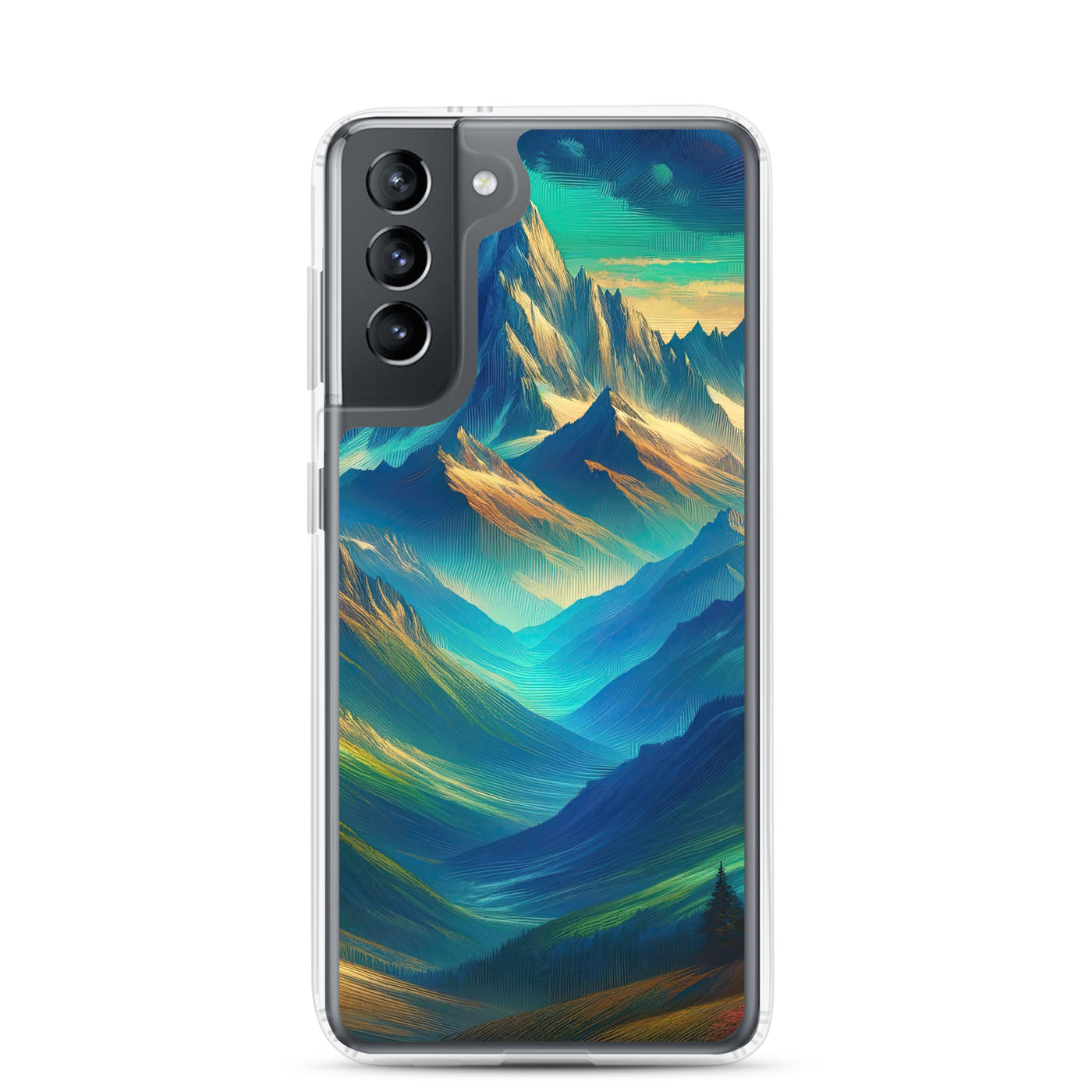 Atemberaubende alpine Komposition mit majestätischen Gipfeln und Tälern - Samsung Schutzhülle (durchsichtig) berge xxx yyy zzz Samsung Galaxy S21