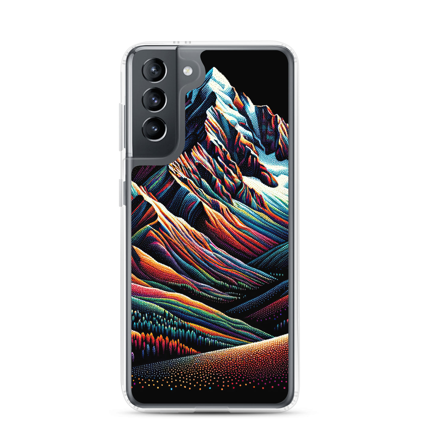 Pointillistische Darstellung der Alpen, Farbpunkte formen die Landschaft - Samsung Schutzhülle (durchsichtig) berge xxx yyy zzz Samsung Galaxy S21