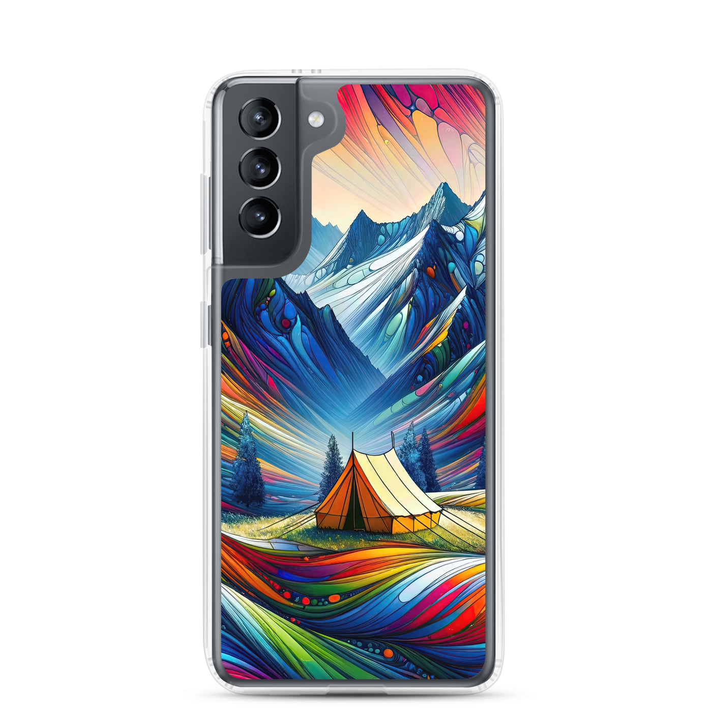 Surreale Alpen in abstrakten Farben, dynamische Formen der Landschaft - Samsung Schutzhülle (durchsichtig) camping xxx yyy zzz Samsung Galaxy S21