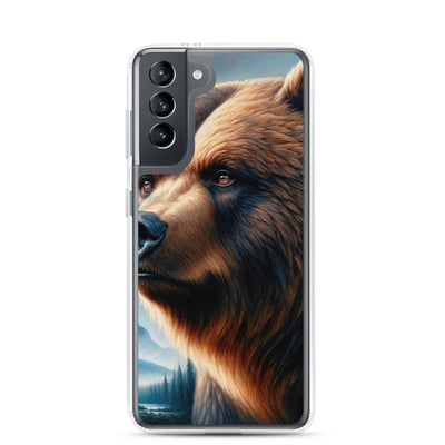 Ölgemälde, das das Gesicht eines starken realistischen Bären einfängt. Porträt - Samsung Schutzhülle (durchsichtig) camping xxx yyy zzz Samsung Galaxy S21