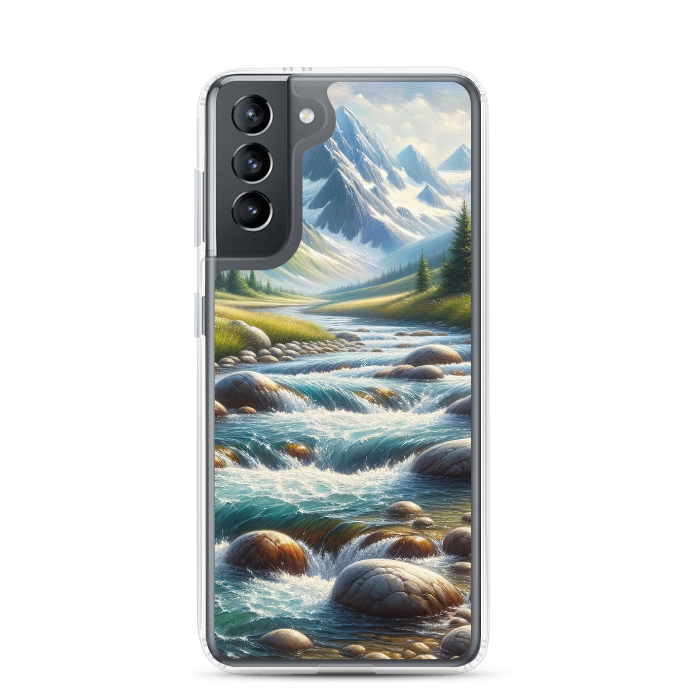 Ölgemälde eines Gebirgsbachs durch felsige Landschaft - Samsung Schutzhülle (durchsichtig) berge xxx yyy zzz Samsung Galaxy S21