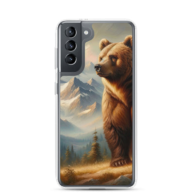 Ölgemälde eines königlichen Bären vor der majestätischen Alpenkulisse - Samsung Schutzhülle (durchsichtig) camping xxx yyy zzz Samsung Galaxy S21