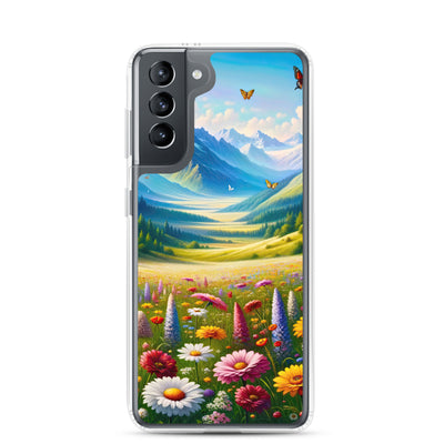 Ölgemälde einer ruhigen Almwiese, Oase mit bunter Wildblumenpracht - Samsung Schutzhülle (durchsichtig) camping xxx yyy zzz Samsung Galaxy S21