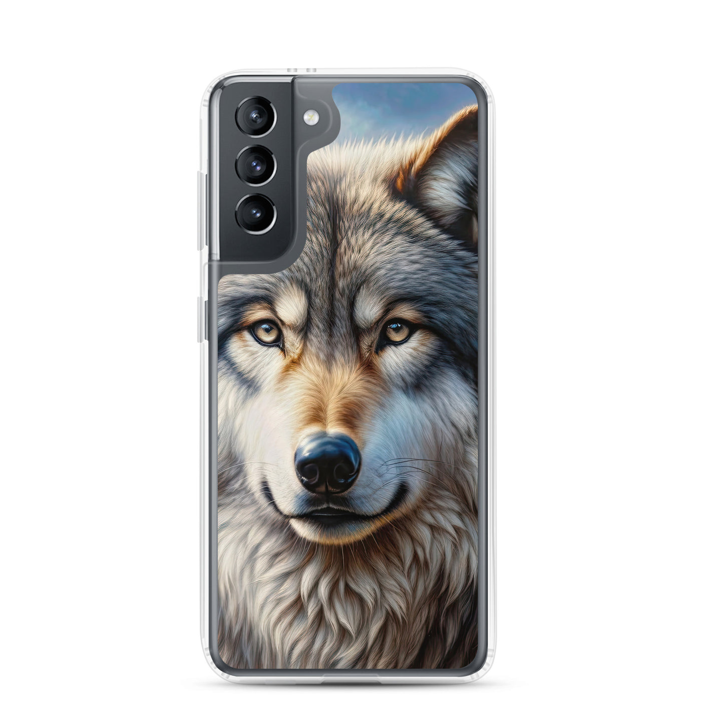 Porträt-Ölgemälde eines prächtigen Wolfes mit faszinierenden Augen (AN) - Samsung Schutzhülle (durchsichtig) xxx yyy zzz Samsung Galaxy S21