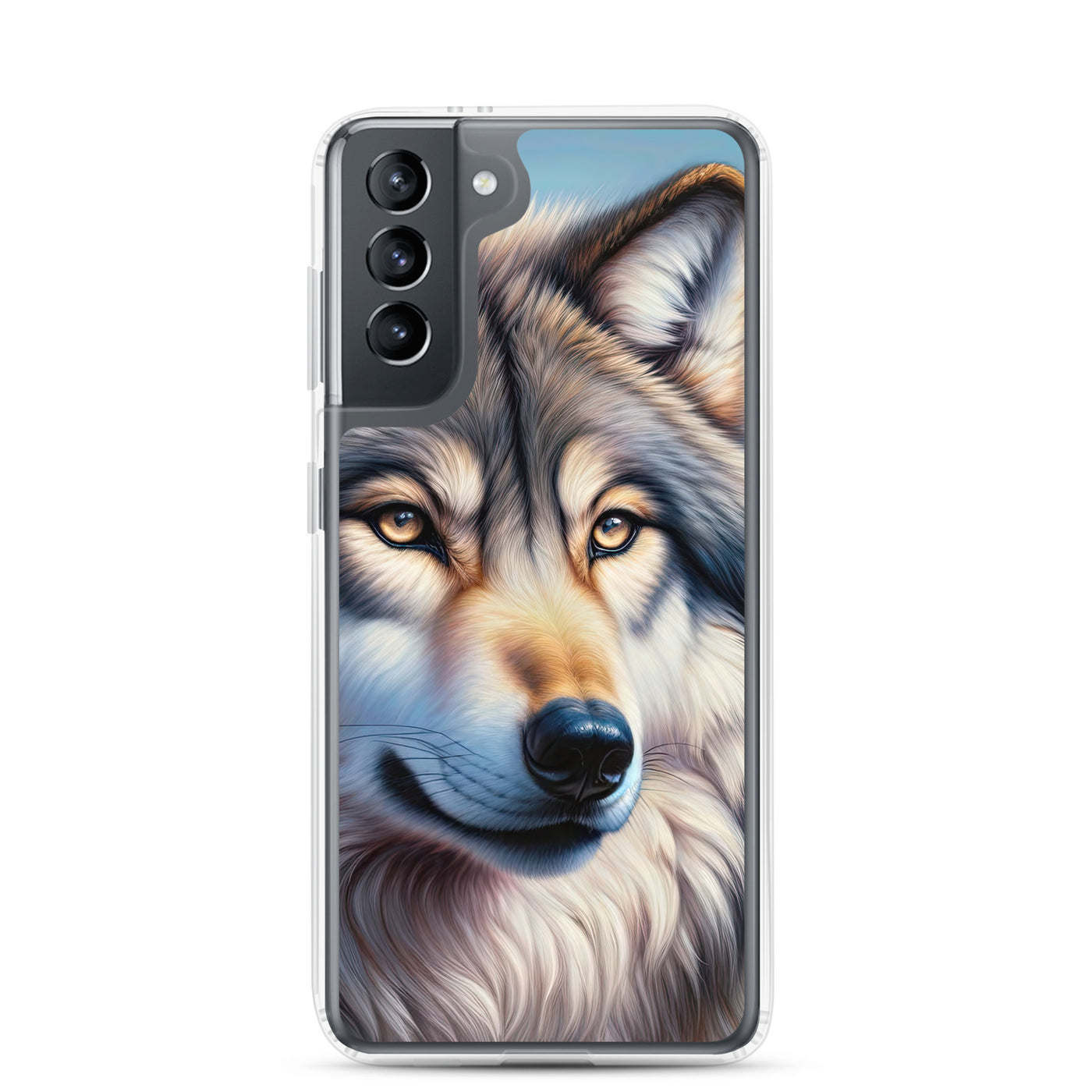 Ölgemäldeporträt eines majestätischen Wolfes mit intensiven Augen in der Berglandschaft (AN) - Samsung Schutzhülle (durchsichtig) xxx yyy zzz Samsung Galaxy S21
