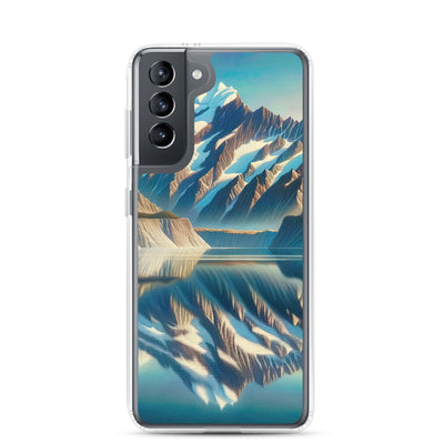 Ölgemälde eines unberührten Sees, der die Bergkette spiegelt - Samsung Schutzhülle (durchsichtig) berge xxx yyy zzz Samsung Galaxy S21