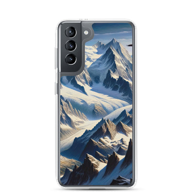 Ölgemälde der Alpen mit hervorgehobenen zerklüfteten Geländen im Licht und Schatten - Samsung Schutzhülle (durchsichtig) berge xxx yyy zzz Samsung Galaxy S21