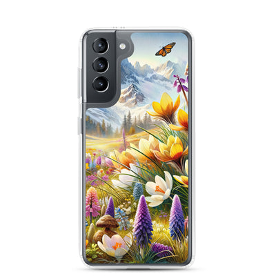 Aquarell einer ruhigen Almwiese, farbenfrohe Bergblumen in den Alpen - Samsung Schutzhülle (durchsichtig) berge xxx yyy zzz Samsung Galaxy S21