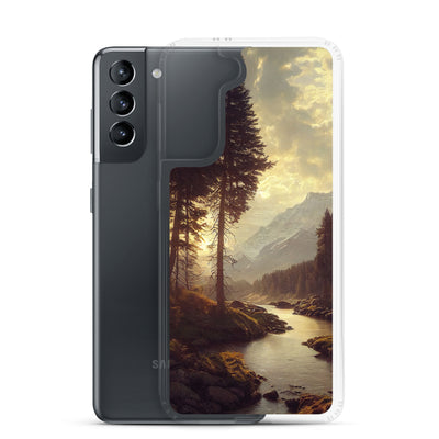 Landschaft mit Bergen, Fluss und Bäumen - Malerei - Samsung Schutzhülle (durchsichtig) berge xxx