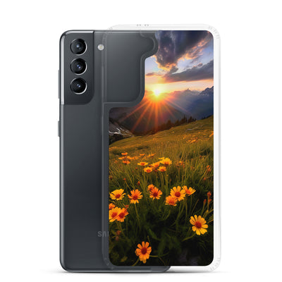 Gebirge, Sonnenblumen und Sonnenaufgang - Samsung Schutzhülle (durchsichtig) berge xxx