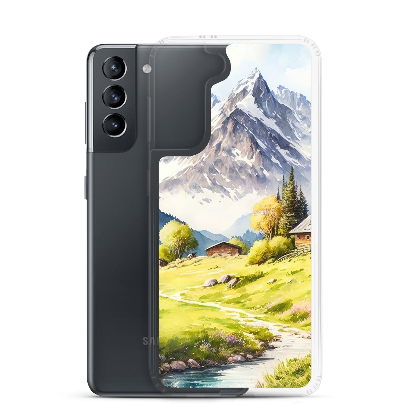 Epische Berge und Berghütte - Landschaftsmalerei - Samsung Schutzhülle (durchsichtig) berge xxx