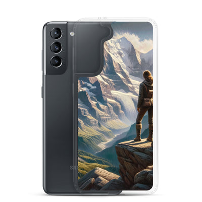 Ölgemälde der Alpengipfel mit Schweizer Abenteurerin auf Felsvorsprung - Samsung Schutzhülle (durchsichtig) wandern xxx yyy zzz