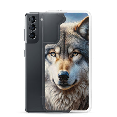 Porträt-Ölgemälde eines prächtigen Wolfes mit faszinierenden Augen (AN) - Samsung Schutzhülle (durchsichtig) xxx yyy zzz