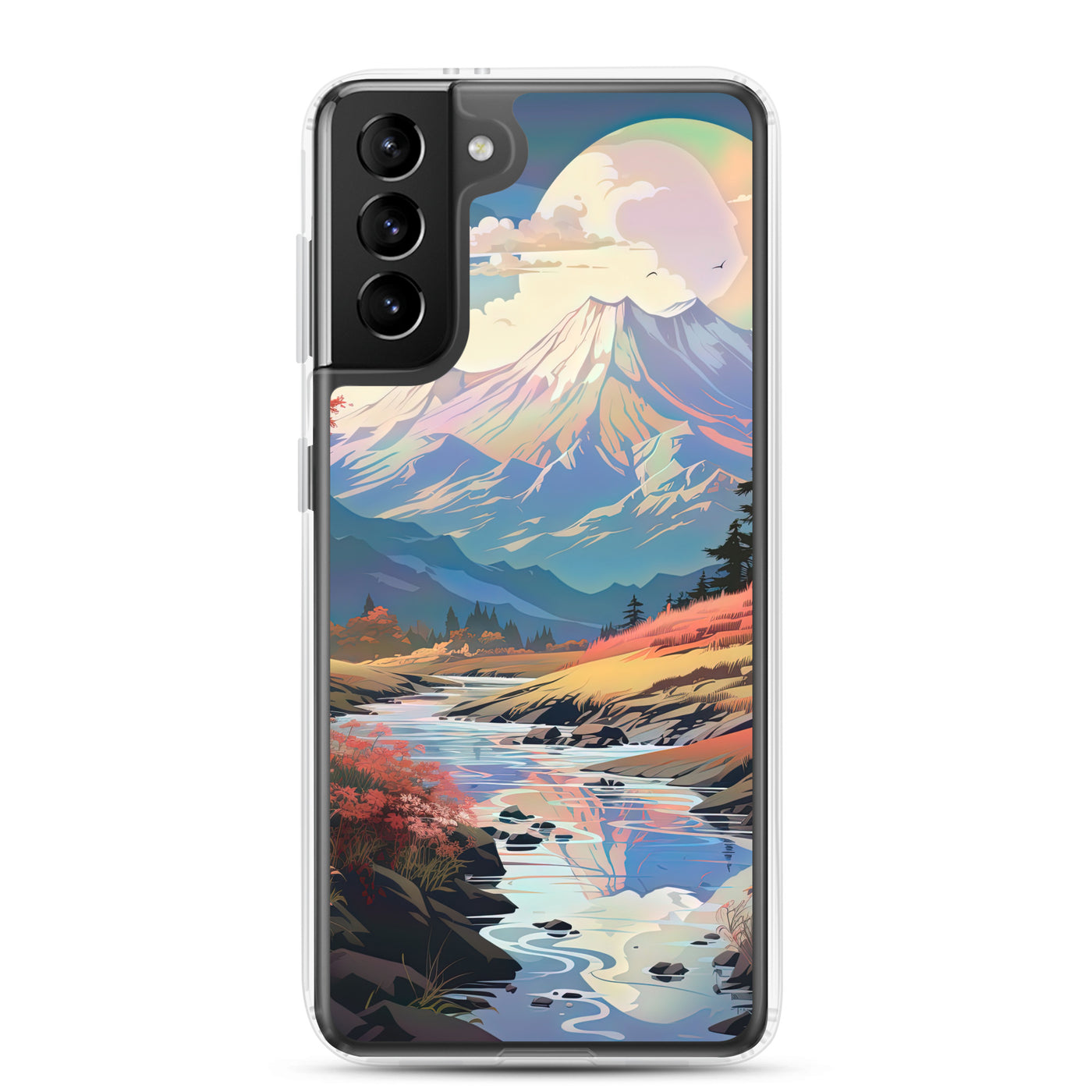 Berge. Fluss und Blumen - Malerei - Samsung Schutzhülle (durchsichtig) berge xxx Samsung Galaxy S21 Plus