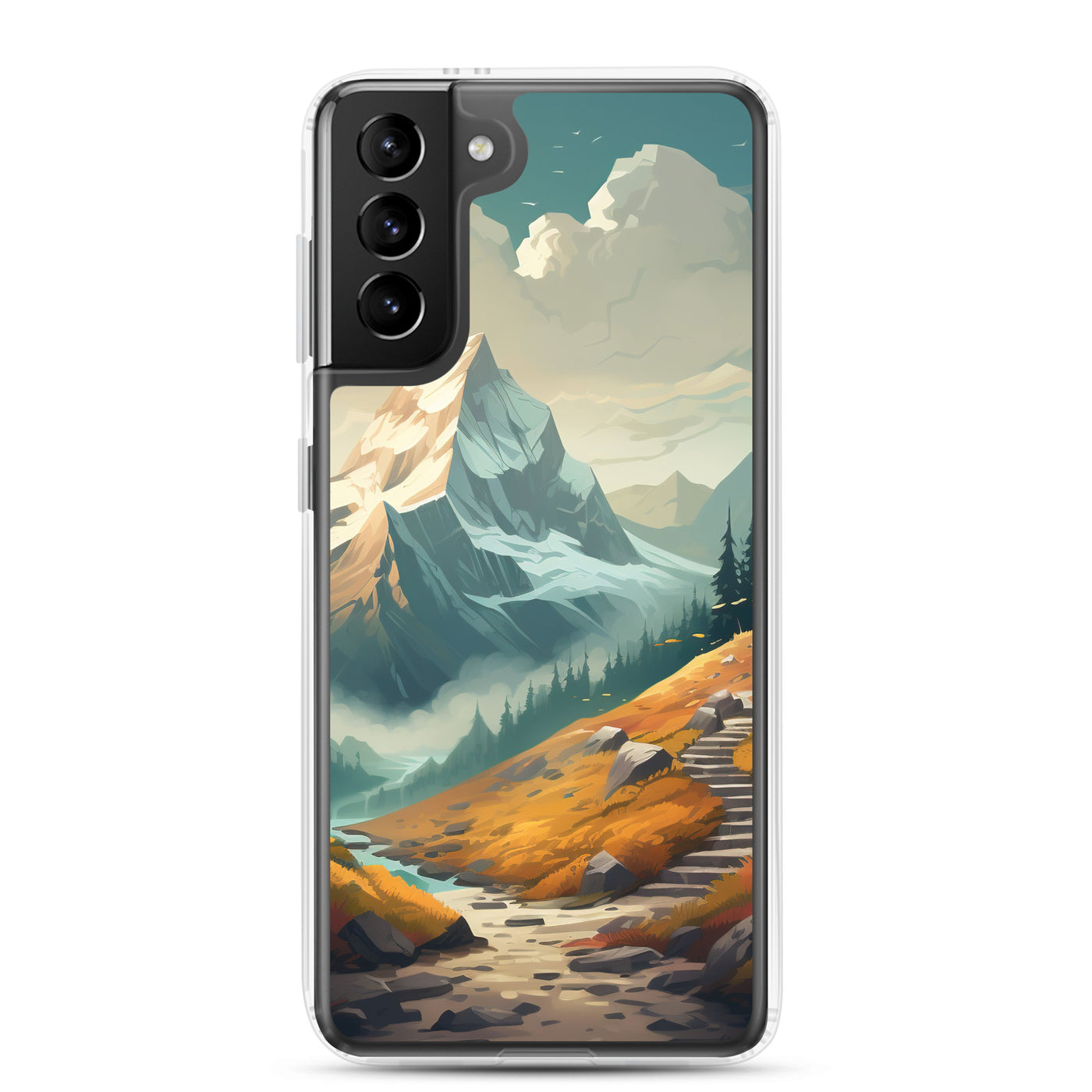 Berge, Wald und Wanderweg - Malerei - Samsung Schutzhülle (durchsichtig) berge xxx Samsung Galaxy S21 Plus