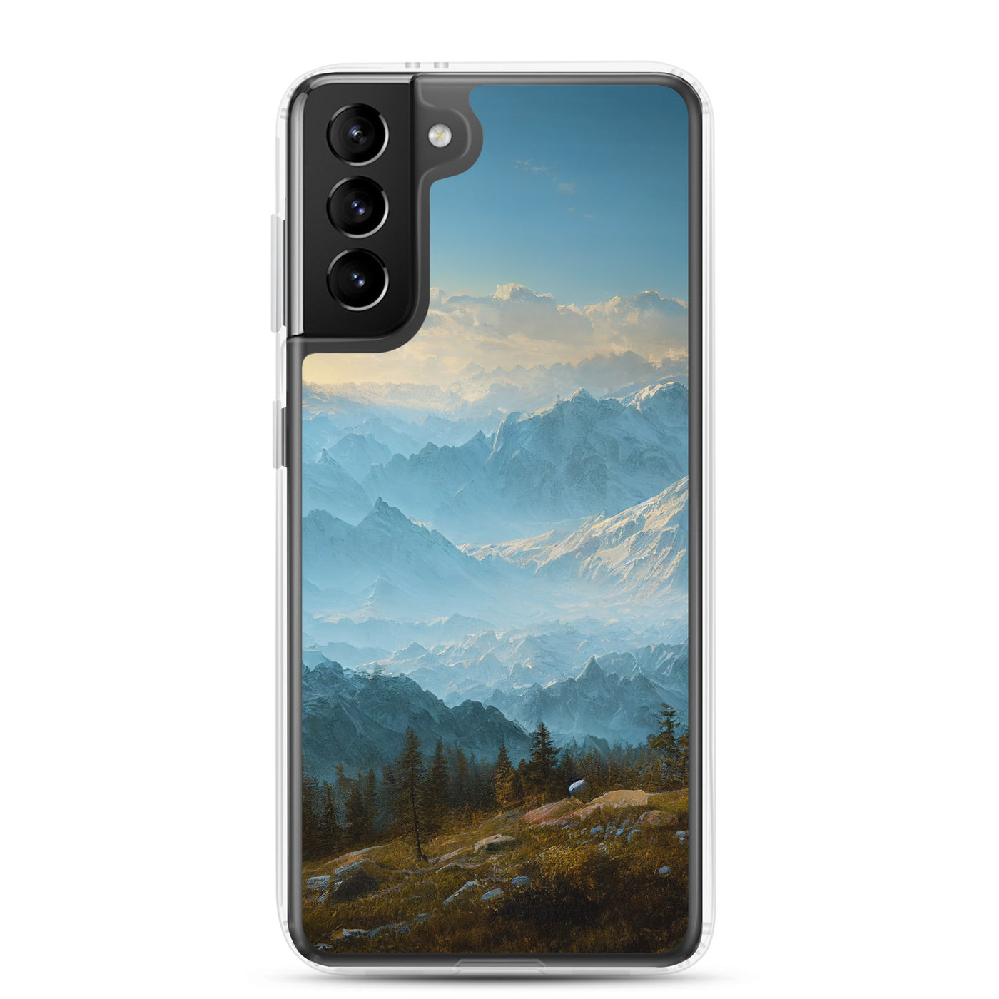 Schöne Berge mit Nebel bedeckt - Ölmalerei - Samsung Schutzhülle (durchsichtig) berge xxx Samsung Galaxy S21 Plus