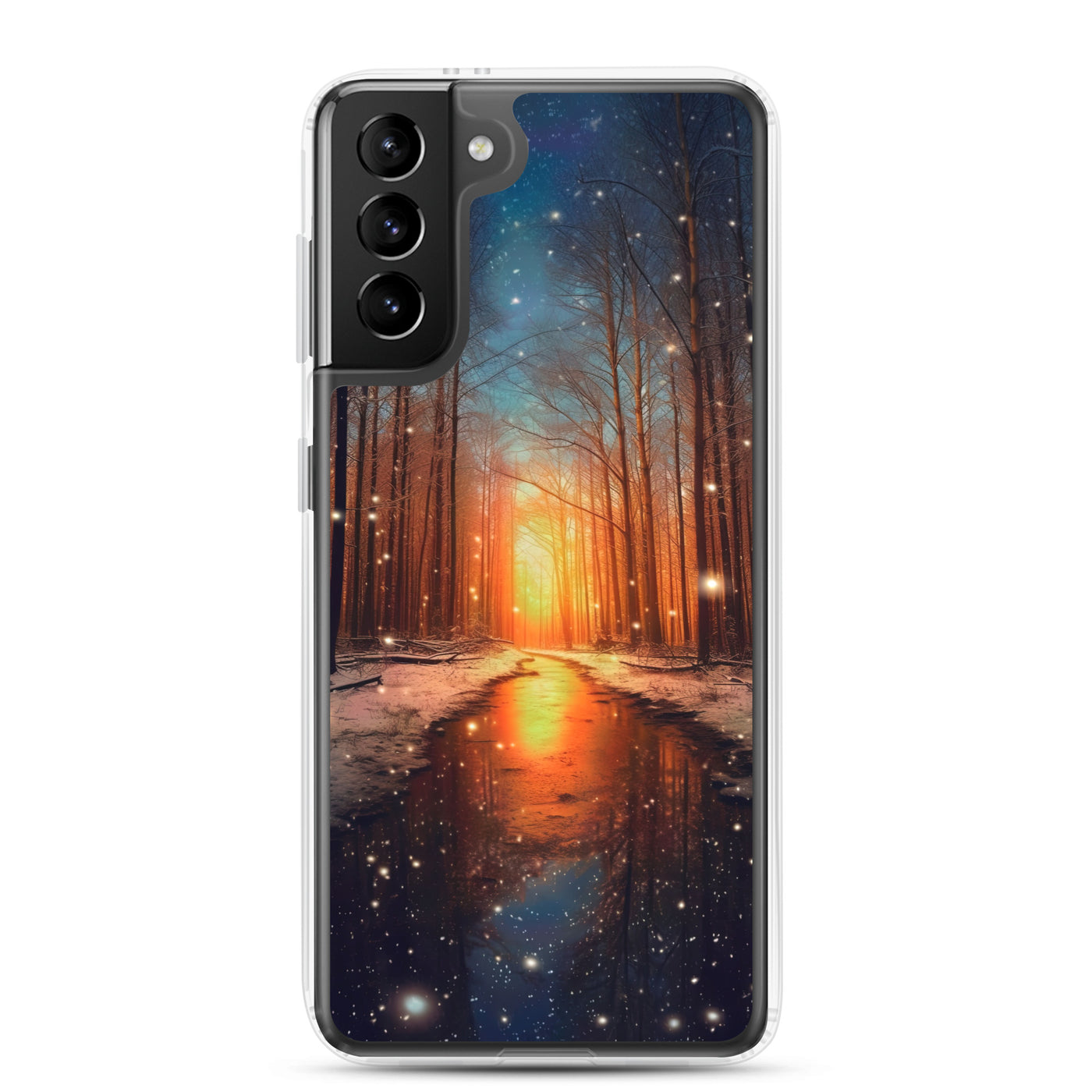 Bäume im Winter, Schnee, Sonnenaufgang und Fluss - Samsung Schutzhülle (durchsichtig) camping xxx Samsung Galaxy S21 Plus
