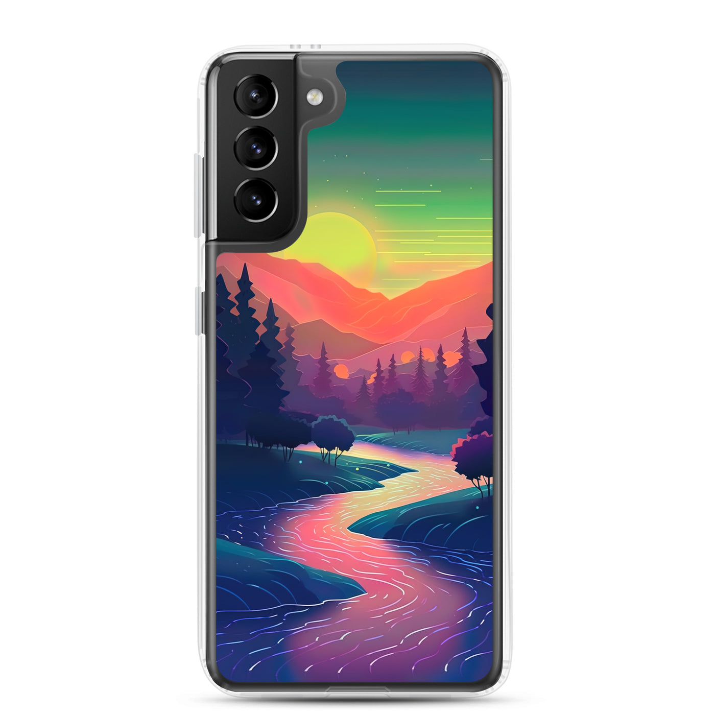 Berge, Fluss, Sonnenuntergang - Malerei - Samsung Schutzhülle (durchsichtig) berge xxx Samsung Galaxy S21 Plus