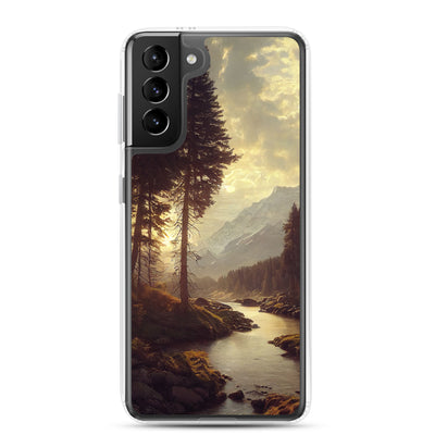 Landschaft mit Bergen, Fluss und Bäumen - Malerei - Samsung Schutzhülle (durchsichtig) berge xxx Samsung Galaxy S21 Plus