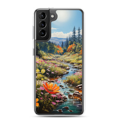 Berge, schöne Blumen und Bach im Wald - Samsung Schutzhülle (durchsichtig) berge xxx Samsung Galaxy S21 Plus