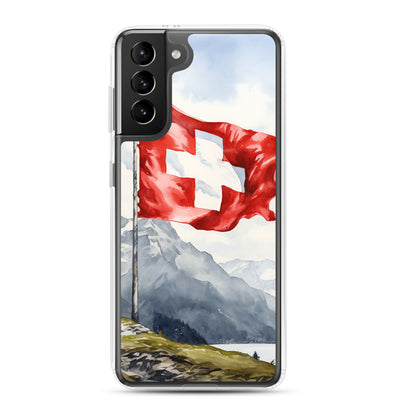 Schweizer Flagge und Berge im Hintergrund - Epische Stimmung - Malerei - Samsung Schutzhülle (durchsichtig) berge xxx Samsung Galaxy S21 Plus