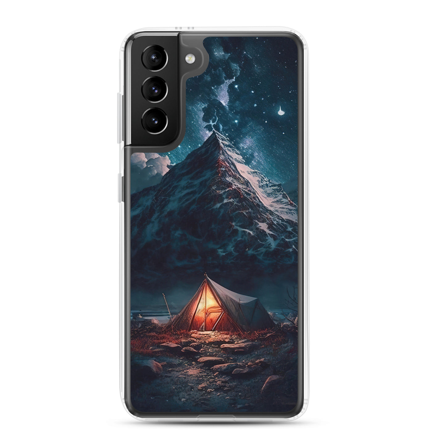 Zelt und Berg in der Nacht - Sterne am Himmel - Landschaftsmalerei - Samsung Schutzhülle (durchsichtig) camping xxx Samsung Galaxy S21 Plus
