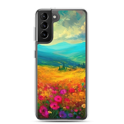 Berglandschaft und schöne farbige Blumen - Malerei - Samsung Schutzhülle (durchsichtig) berge xxx Samsung Galaxy S21 Plus