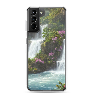 Wasserfall im Wald und Blumen - Schöne Malerei - Samsung Schutzhülle (durchsichtig) camping xxx Samsung Galaxy S21 Plus