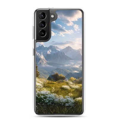 Berglandschaft mit Sonnenschein, Blumen und Bäumen - Malerei - Samsung Schutzhülle (durchsichtig) berge xxx Samsung Galaxy S21 Plus